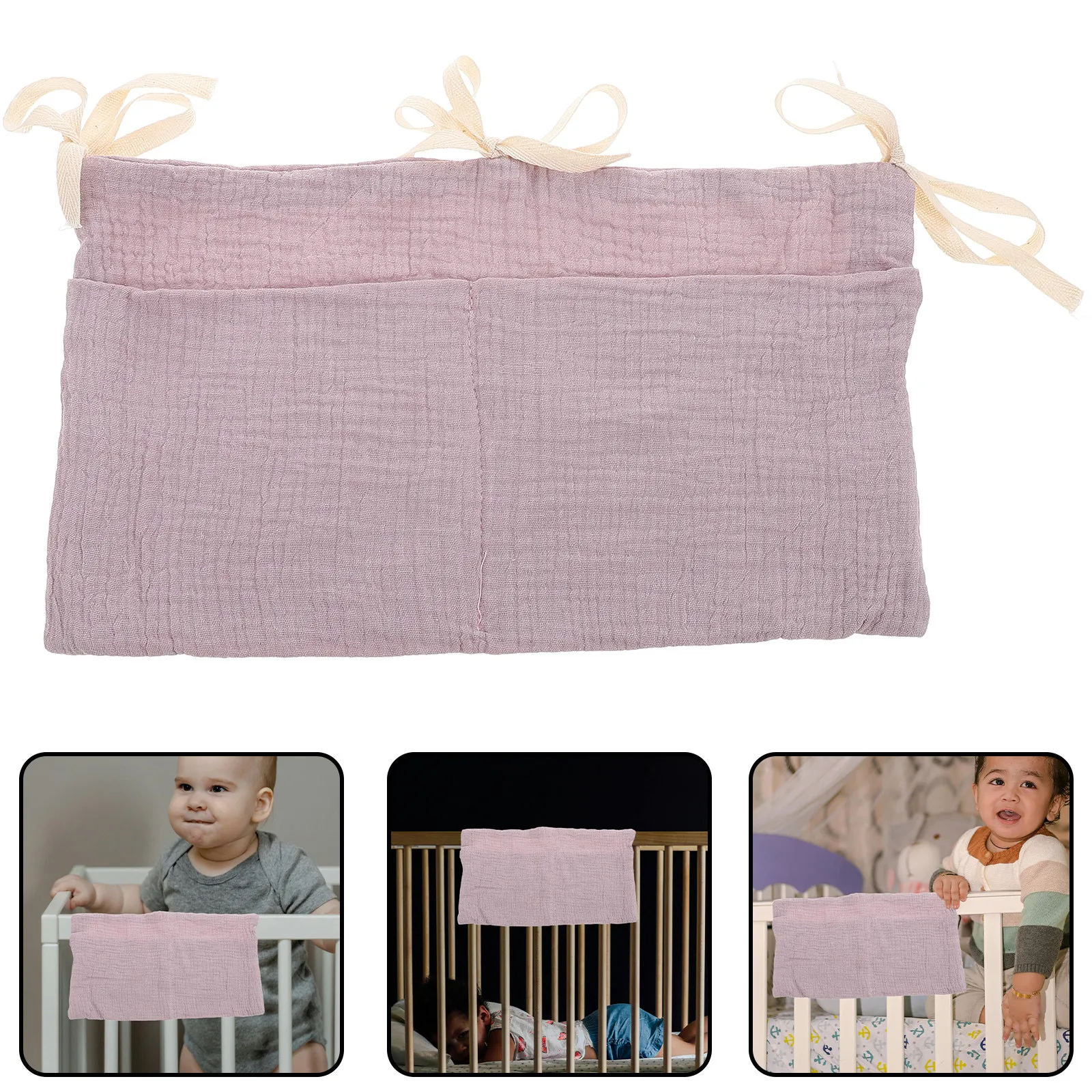 

Double-Layer Pure Cotton Baby Stroller Hanging Storage Bag 2-Pocket Diaper Organizer for Crib Bedside Changing Table Nursery