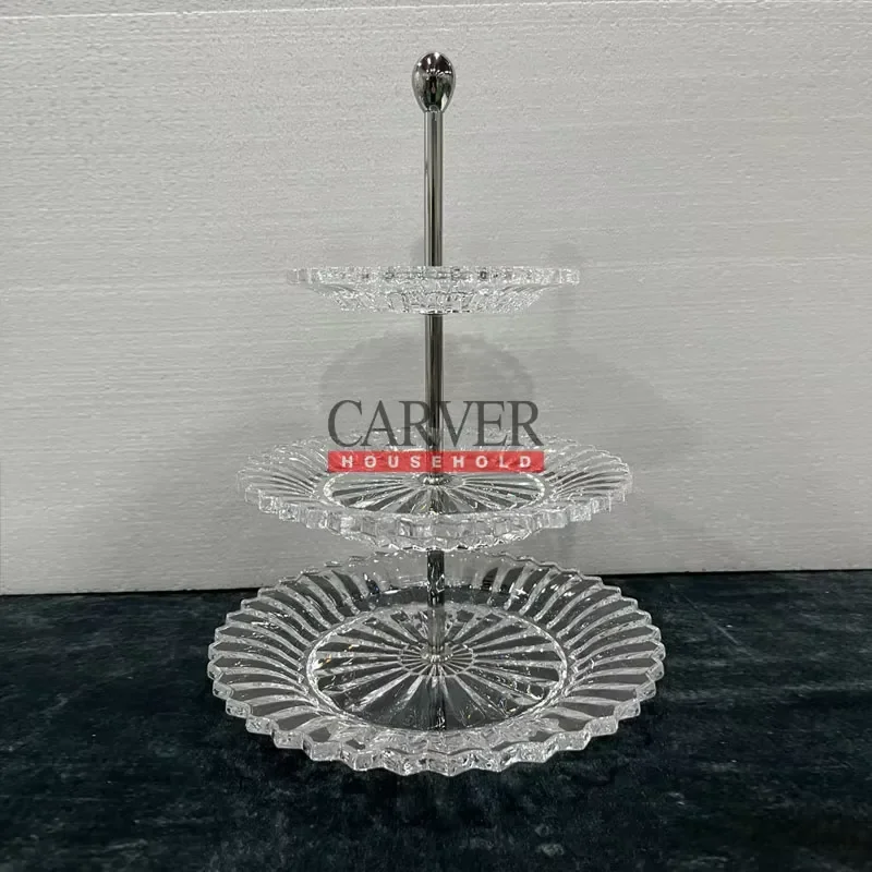 Vintage Crystal Cake Stand Transparent Glass Plate for Wedding Party Home Decor High End Dessert Display Tray Antique Style