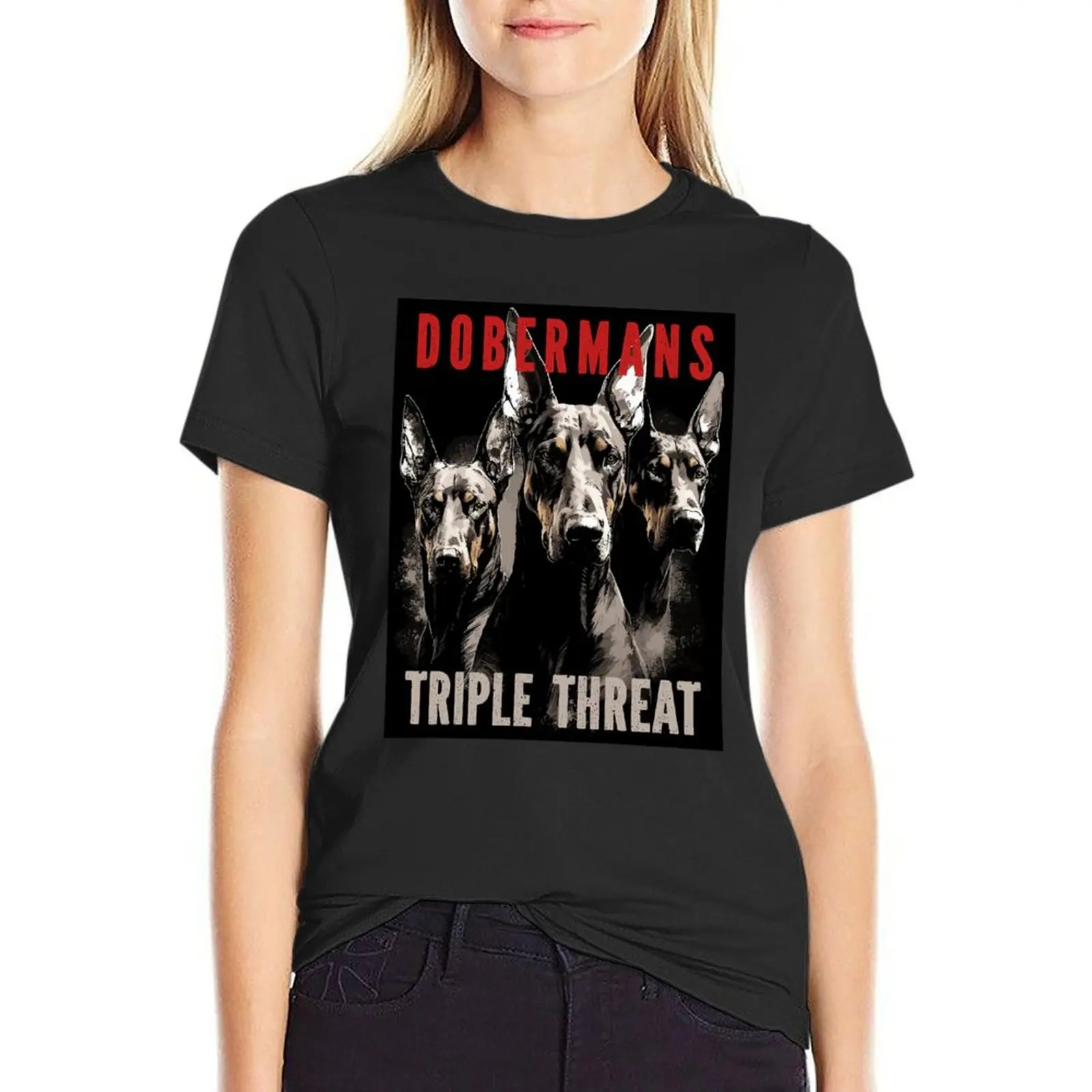 Dobermans Triple Threat – Doberman Trio Perfect Gift For Doberman Lover T-Shirt plus sizes blacks Women's summer blouses 2024