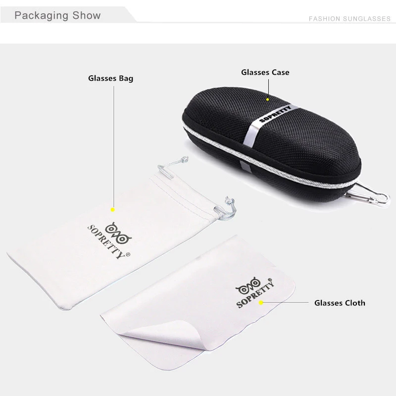 SOPRETTY High Quality Sunglasses Packagings ( Glasses Case +Fiber Bag + Cloth ....) A003