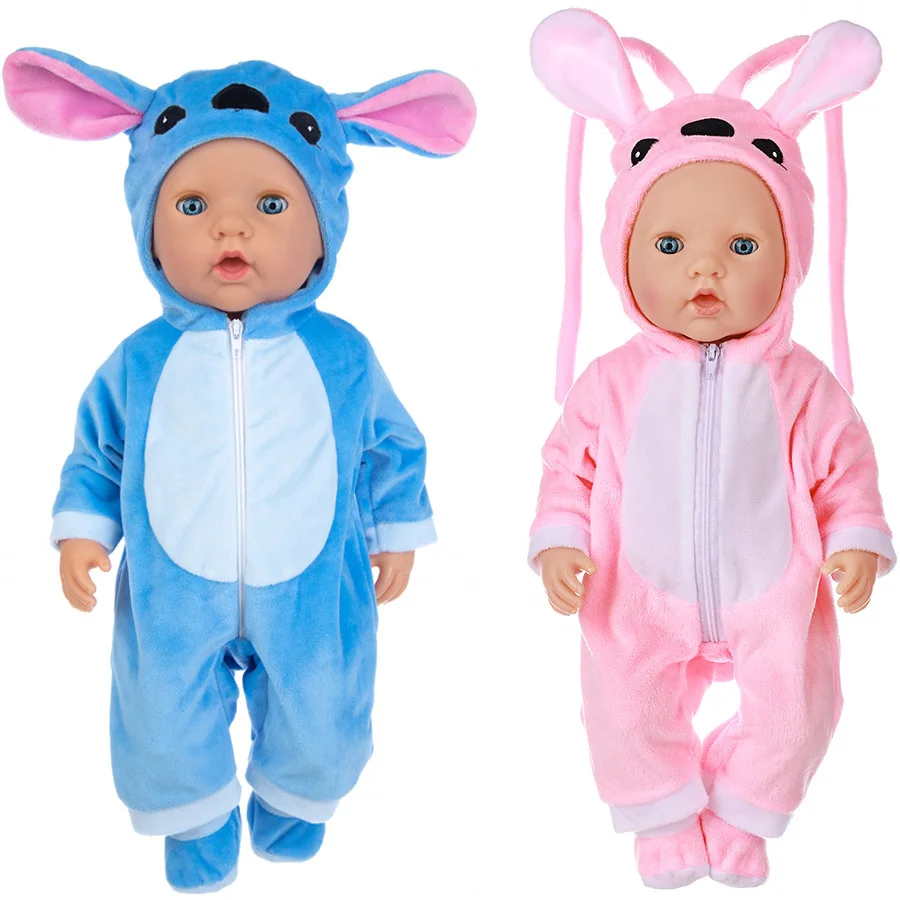 Hot Stitch 18 Inch Dolls Hoodies Rompers Clothes Conjoined Pajamas with Hat for Fit 1/4 Doll Baby Reborn Birthday Festival Gifts