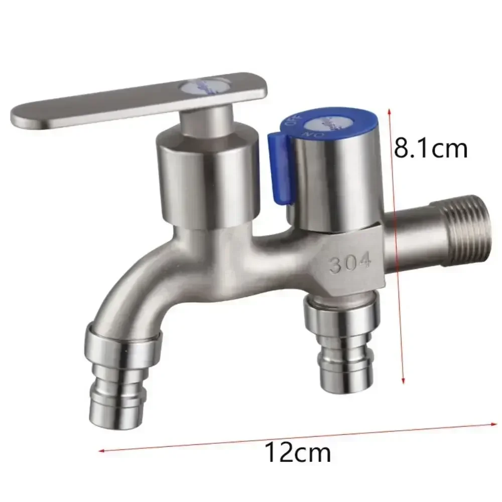 1PCS Dual-Water Stainless Steel Tap Outdoor Garden Bibcock One-In-Two-Out Mop Pool Faucet Water Switch for Home Improvement