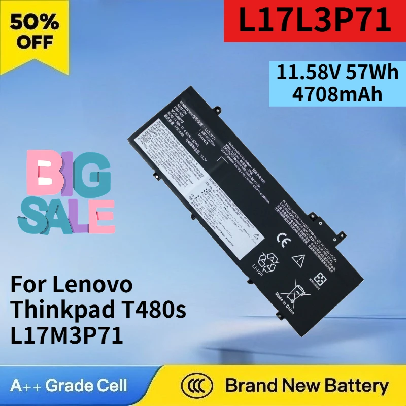 Newest L17L3P71 11.58V 57Wh 4708mAh Battery for Lenovo Thinkpad T480s L17M3P71 L17M3P72 SB10K97620 High Quality Laptop Battery