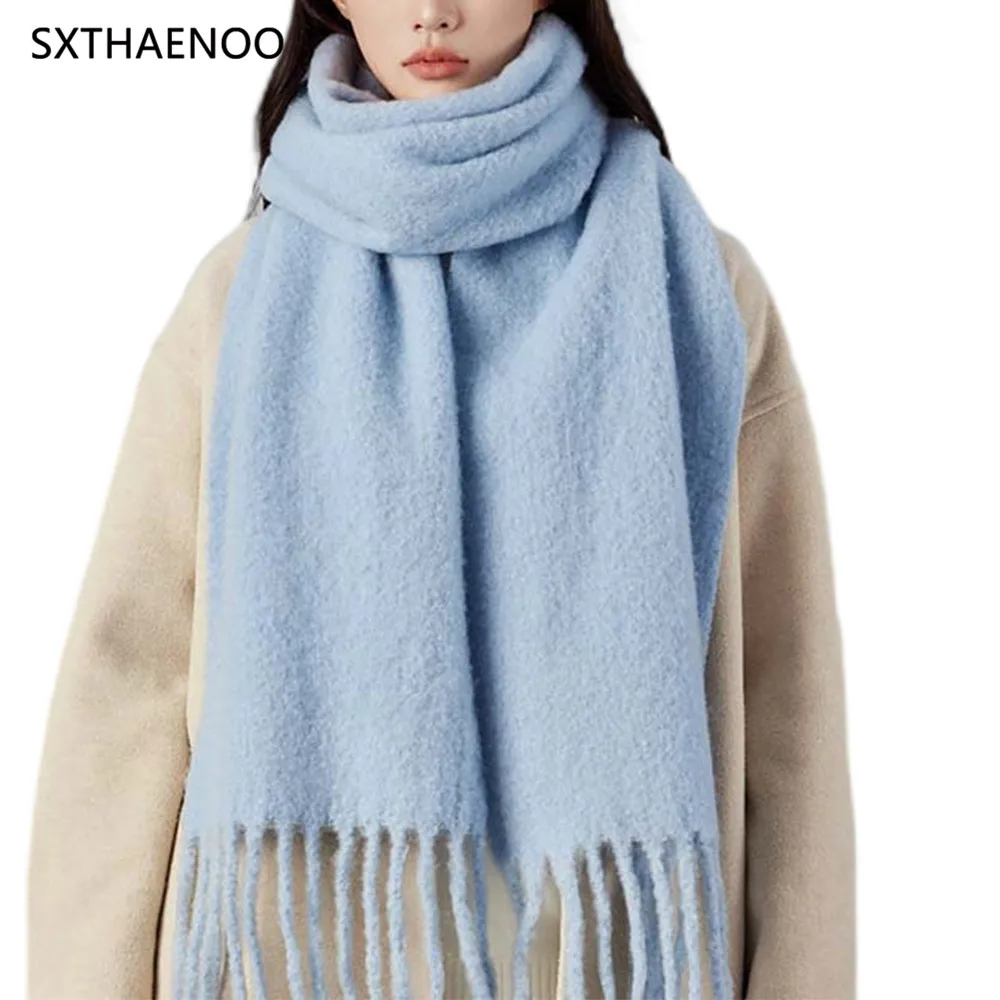 SXTHAENOO 85% Wool Women Knitted Wrap Shawls Winter Soft Scarves Winter Keep Warm Classical Men Tassel Thickening Muffler