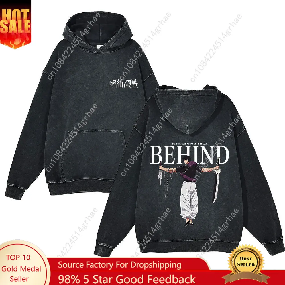 

Anime Jujutsu Kaisen Washed Hoodie 100% Cotton Vintage Printed Long Sleeve Men's Clothing Fashion Casual Hip Hop Sweatshirt