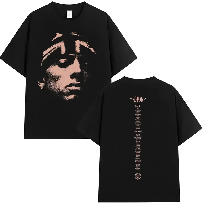 

2025 Men's fashion rapper Central Cee CAN'T RUSH great Tour album Print Pure cotton short-sleeved T-shirt Hip-hop streetwear