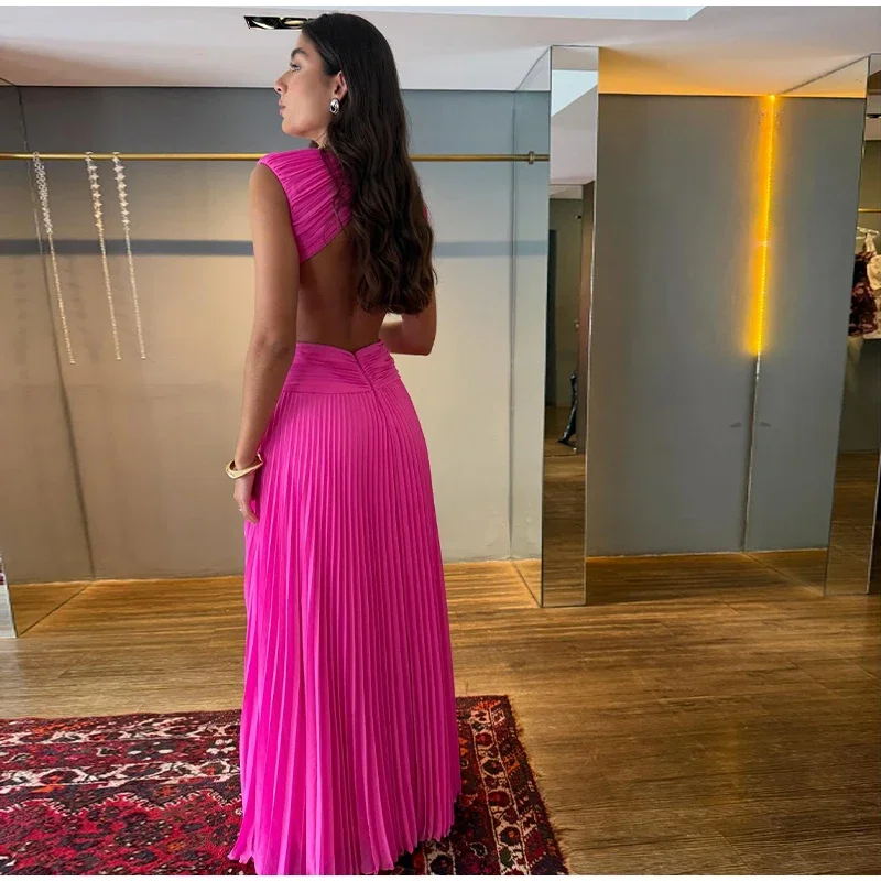 Elegantes 2026 Neues Rückenfreies Damenkleid mit Überkreuz-Taille Ärmelloses A-Linien-Kleid mit Raffungen Langes Abendkleid Formelles Partykleid – Detail 6
