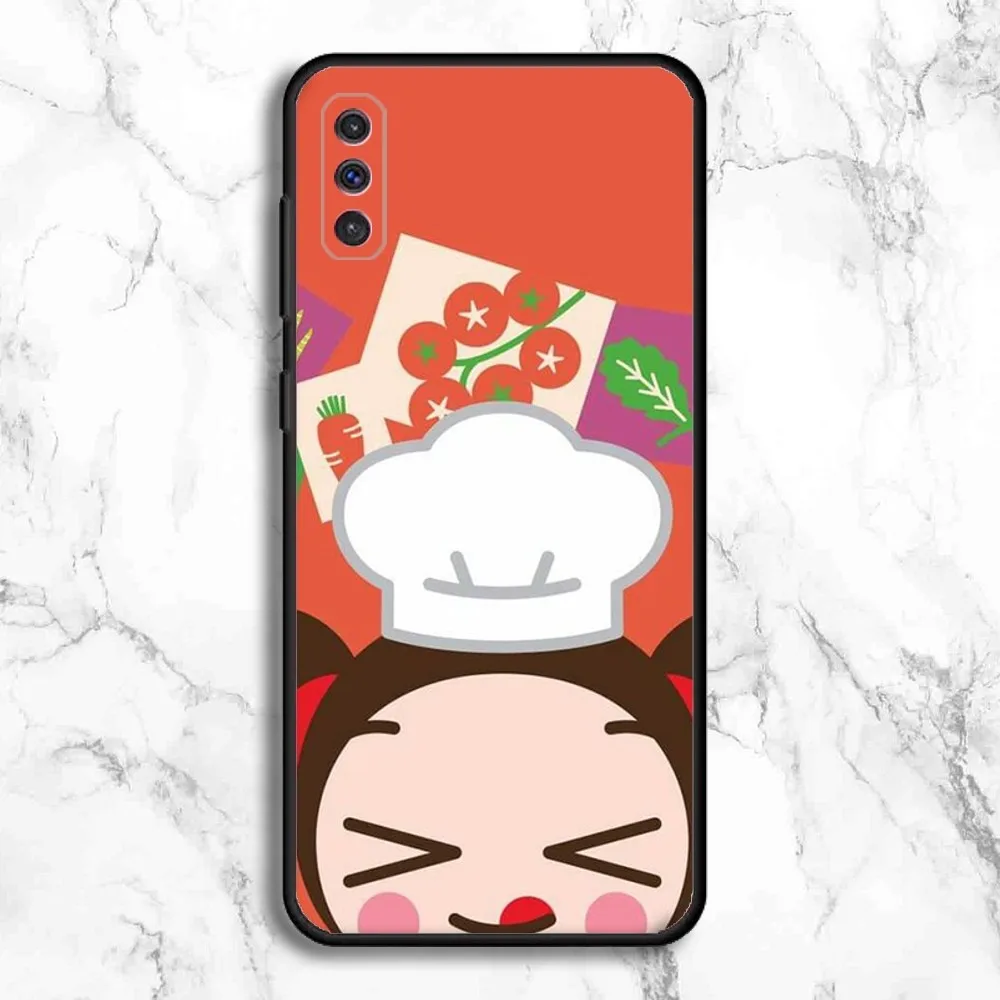 Pucca Garu Cute Phone Case For Samsung Galaxy A13,A21s,A22,A31,A32,A52,A53,A71,A80,A91 Soft Black Phone Cover