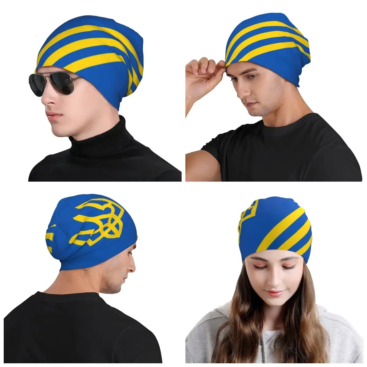 Ukraine Tridents Stripes Skullies Beanies Caps Hip Hop Winter Warm Knitting Hat Unisex Adult Ukrainian Flag Bonnet Hats