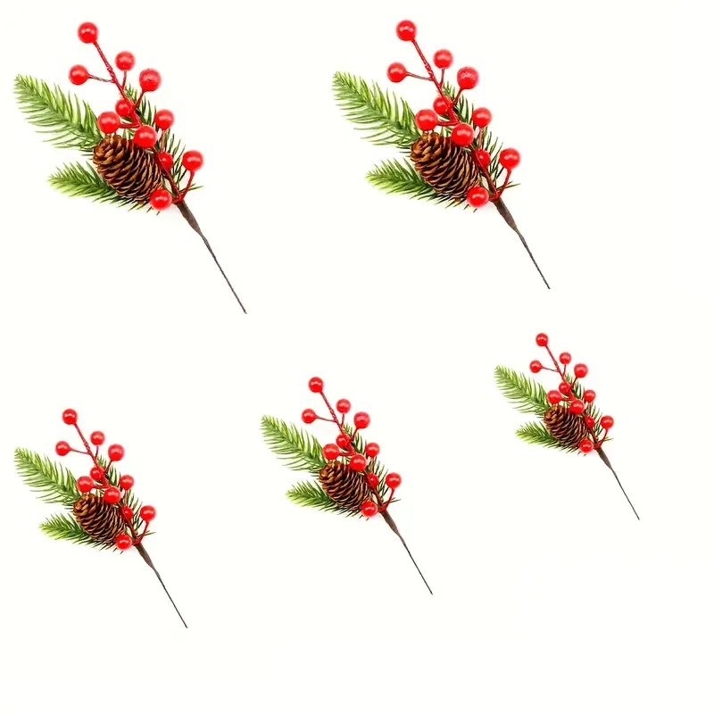 Ein Set aus 5 realistischen künstlichen Winterbeeren und Tannenzweigen für saisonale Weihnachtsdekoration. – Detail 7