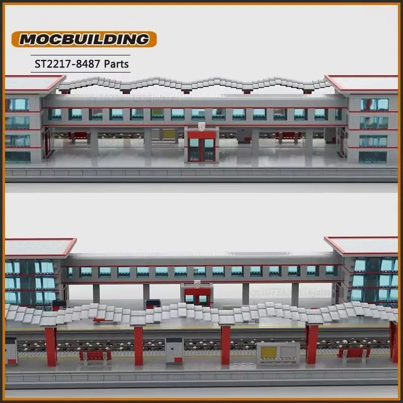 

Moc Building Blocks City Train GreyHound Station Technology Bricks DIY Assembly Model Creative Display Collection Toys Xmas Gift