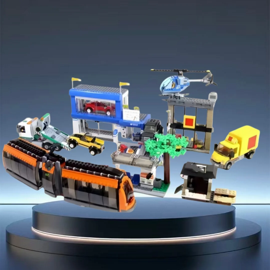 

Square building blocks Traffic station City street view helicopter train model brick toy holiday gift