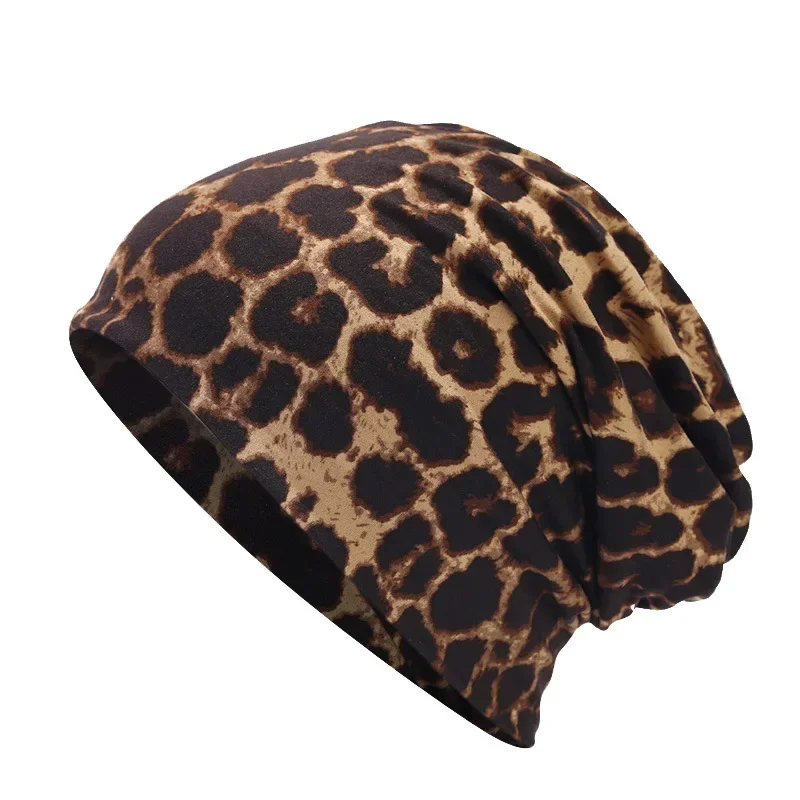 New Top Fashion Women Hat Striped Female Beanies Skullies Casual Polyester Leopard Scarf Cap Two Used Autumn Spring Warm Hats