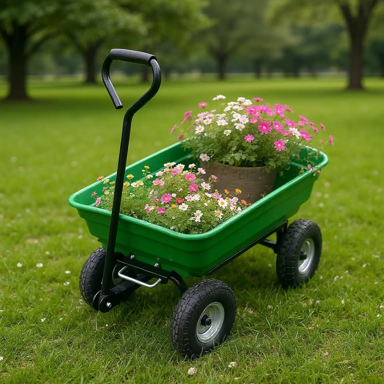 

Garden Dump Cart, Garden Cart, Heavy-Duty Utility Wagon with Steel Frame Lawn Garden Dump for Yard, Landscaping and Gardening