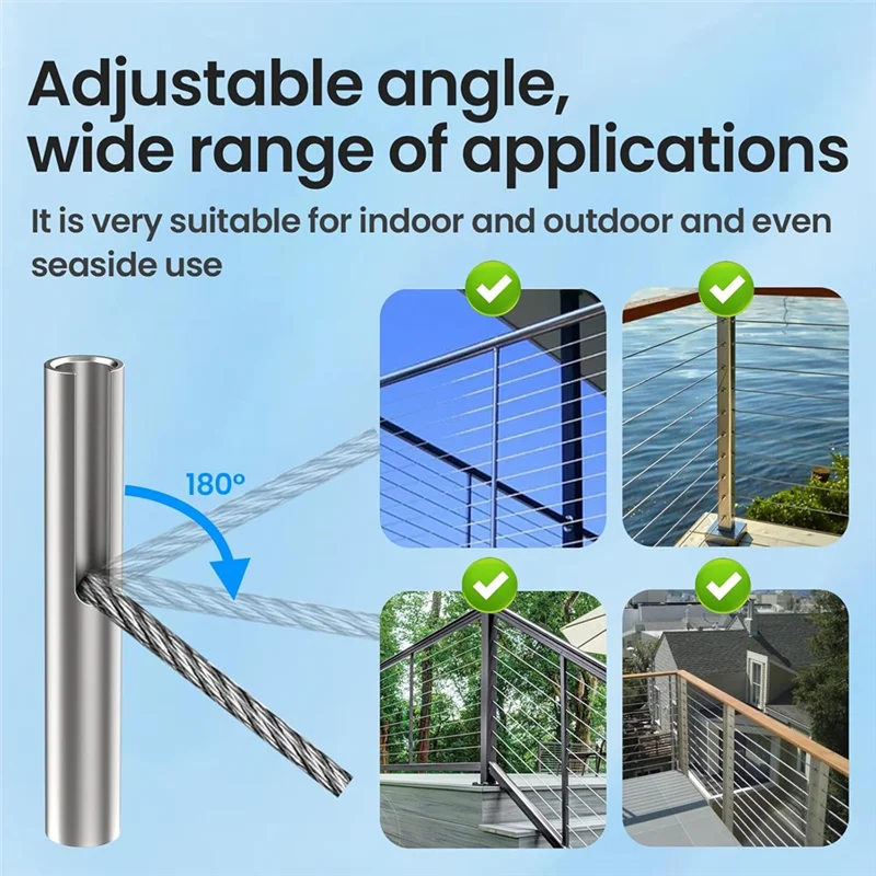 -A14E 20 حزمة 1/8 بوصة مجموعة درابزين كابل غير مرئية، مجموعة درابزين كابل بدون مداخل، درابزين كابل محطة غير مرئية أجهزة طرفية ثابتة