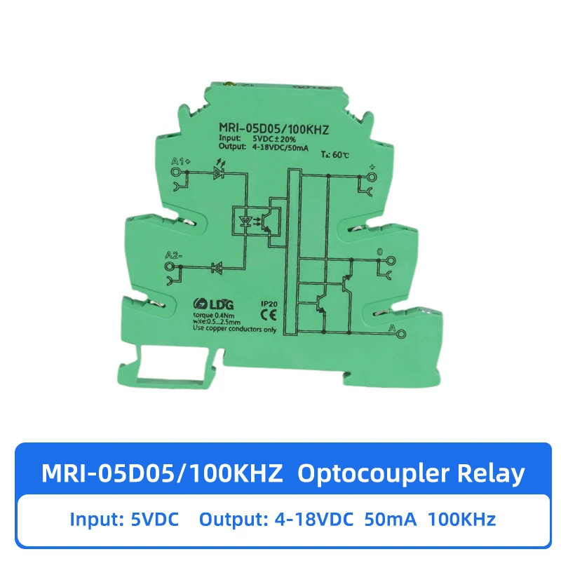 MRI-05D05 100KHZ PLC LED Signal Opto Coupler Relay 5V DC 8mA Input Output 4-18VDC 50mA Interface Voltage Relay Module DIN Rail
