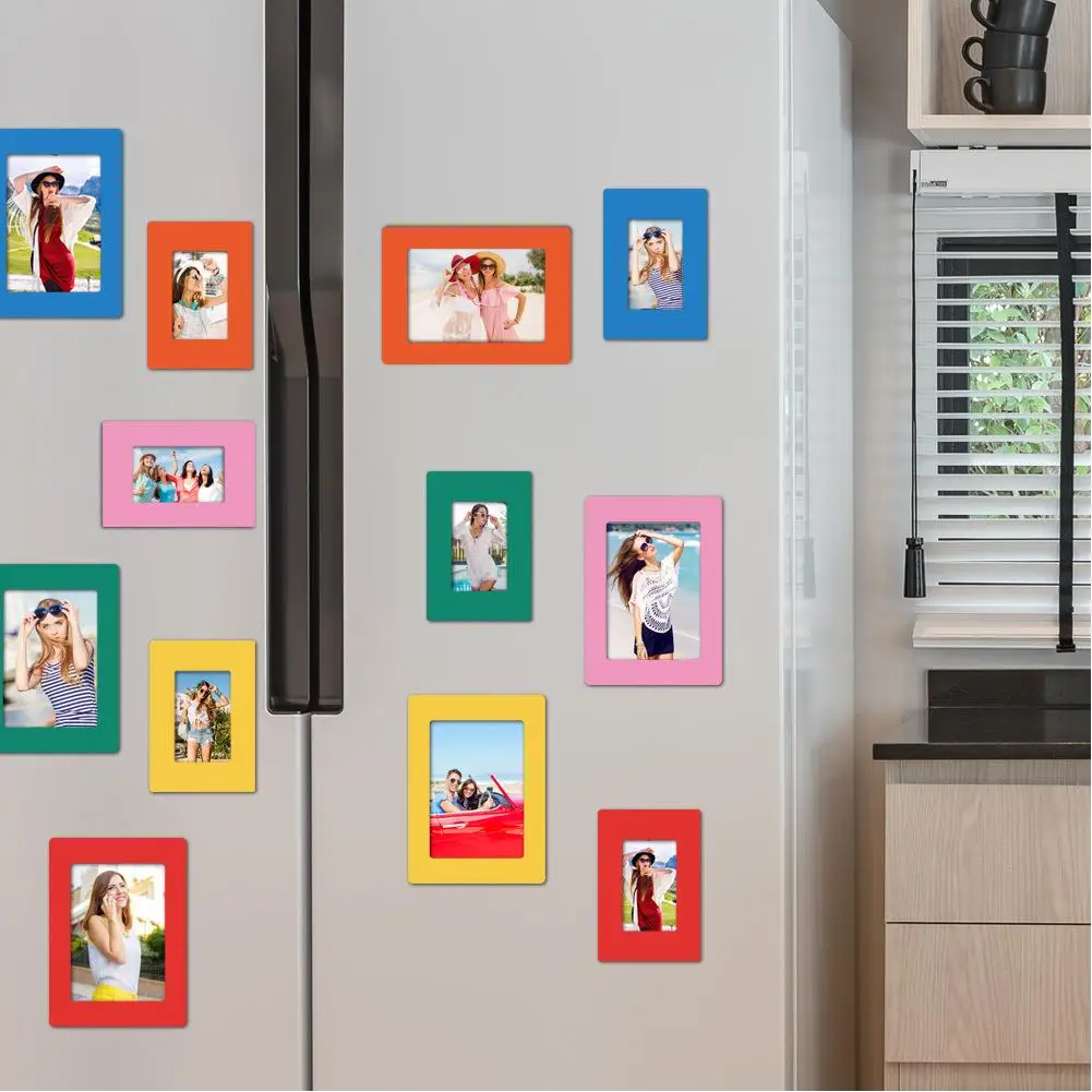 12 Pack Magnetic Picture Frame Reusable Magnet Picture Frame Colorful Magnetic Photo Frames For Refrigerator Office Cabinet