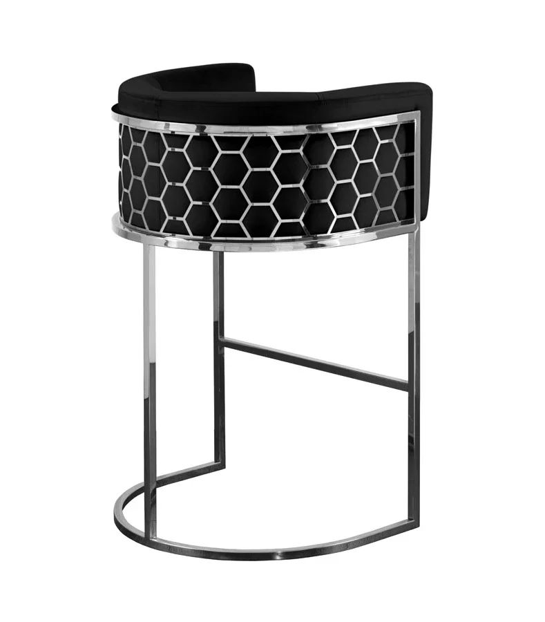 

z Laser Honeycomb Pattern Stainless Steel Frame Bar Stool Velvet Upholstered Kitchen Bar Chair High Chair for Home Hotel Furnit