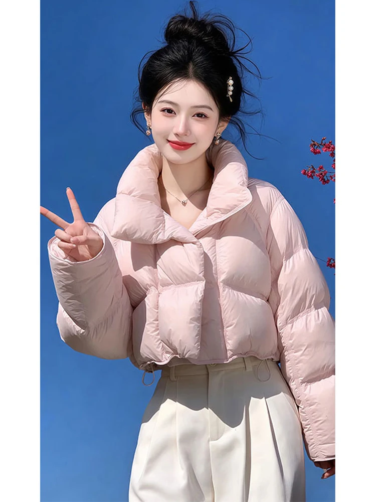 

Pink down Cotton Jaet Women's Faionable Versatile Small Size Trendy Winter Coat Korean Sle Loose Fit Long Sve Zipper