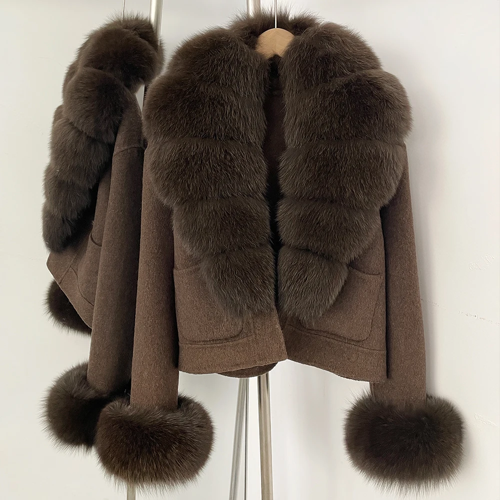 Women's Jacket with Natural Fur Wool Coat Women's Woolen Coat Woman Luxury High Quality Real Fur Outer New Products Outerwear