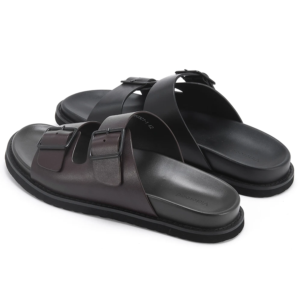 Source Factory Men's Sandals Non-slip Calf Leather Slides Men Beach Slippers Ourdoor Shoes