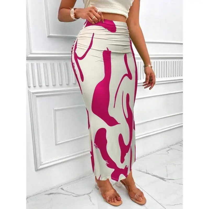Zebra Print  Skirt mid Waist Design Denim Fabric Other Material Batwing Style Women's Skirts Cross-Border Fashion