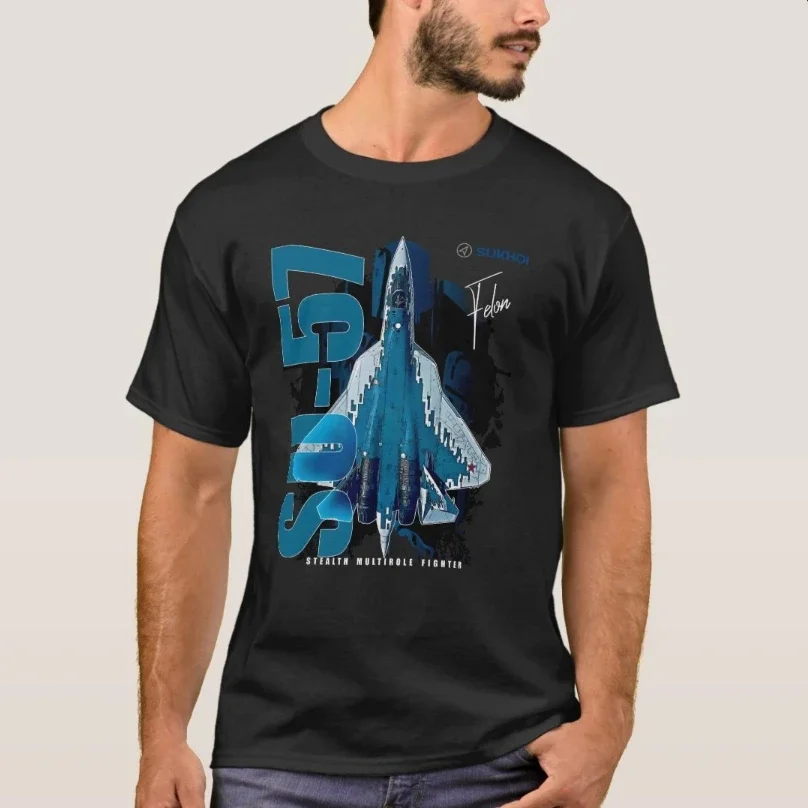 Russian Sukhoi Su-57 Stealth Multirole Fighter Aircraft T-Shirt 100% Cotton O-Neck Short Sleeve Casual Mens T-shirt Size S-3XL