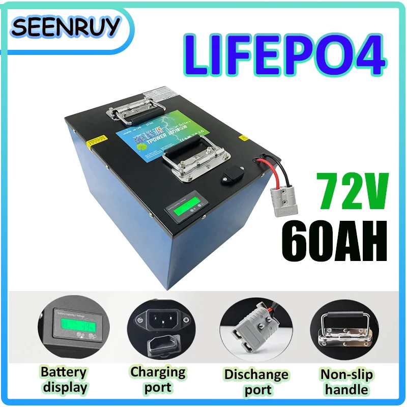 New 72V 60AH LIFEPO4 Battery Free charger with Smart BMS 80A perfect for Motorcycle Golf Cart Forklift Food Truck RV