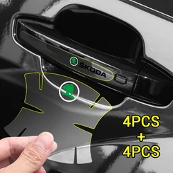 4/8Pcs Car Door Handle Bowl Protection Film Anti-Scratch Sticker For Skoda S Octavia Rapid Fabia Superb Kodiaq Karoq Kamiq Scala