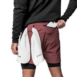 Pantaloncini Fitness da uomo 2 IN 1 pantaloncini da jogging traspiranti palestra Bodybuilding pantaloncini da corsa per il tempo libero ad asciugatura rapida con tasca con cerniera per telefono