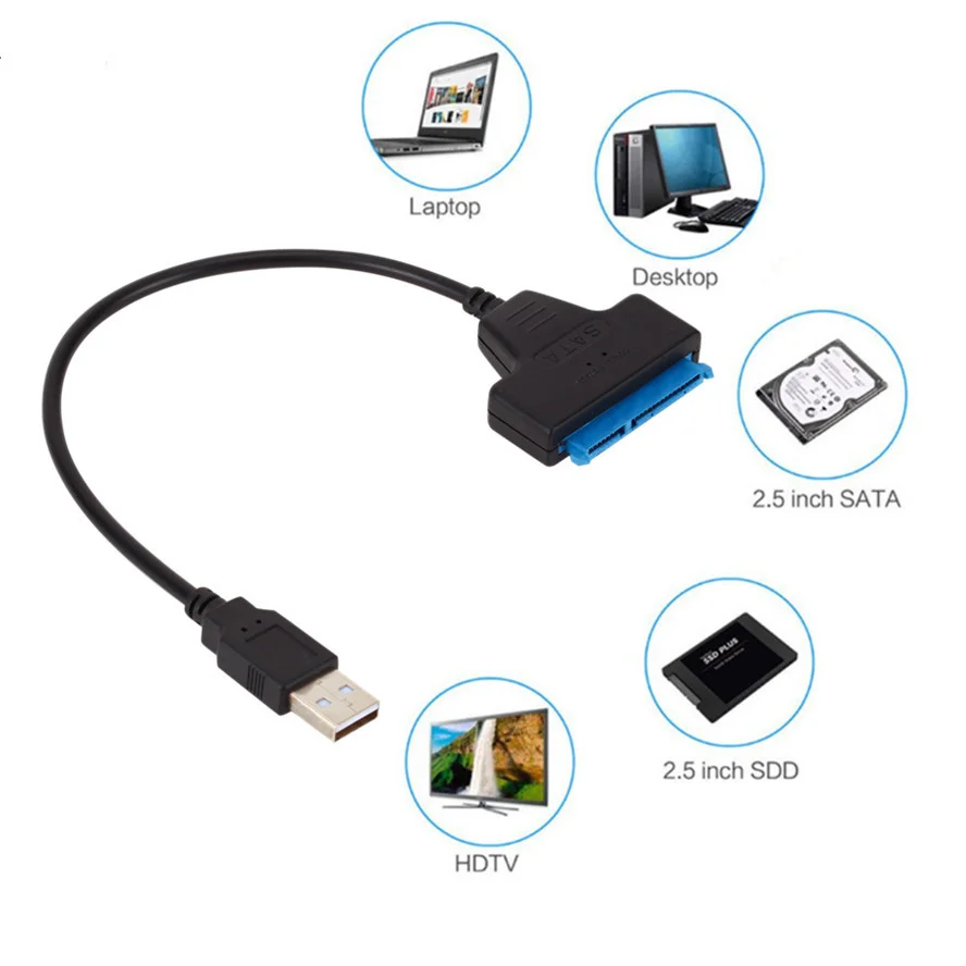 USB 2.0 para SATA 22Pin Cabo Adaptador, Converter Lines, HDD, SSD, HDD, Conecte Cabo Fio para 2.5 "Unidades de disco rígido, Sólidos Disco rígido