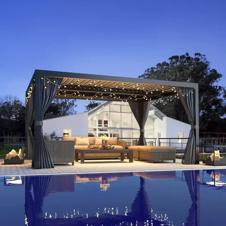 Sistema de techo motorizado moderno Pergolas Para Exterior 4x4 4x6 M Pergola de lengüeta Aluminio Cubierta eléctrica Gazebo Pergola