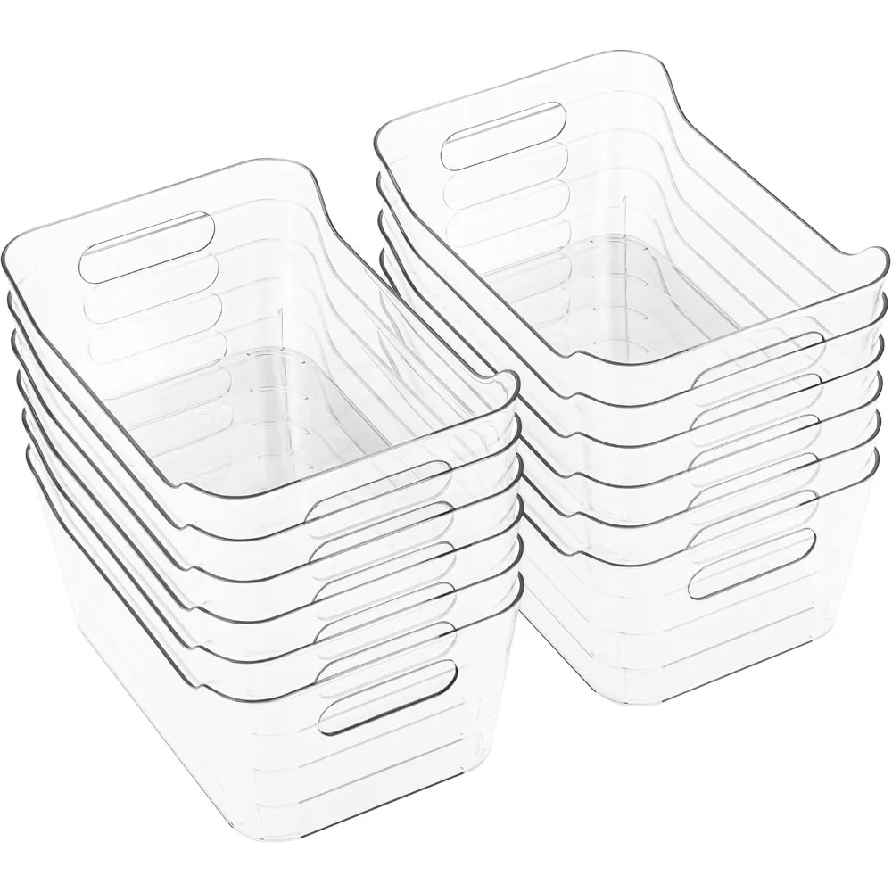 

12 Pack Plastic Storage Bins, Multi-Use Organizer Bins, Pantry Organizer, Clear Storage Containers for Home, Kitchen, Office, C