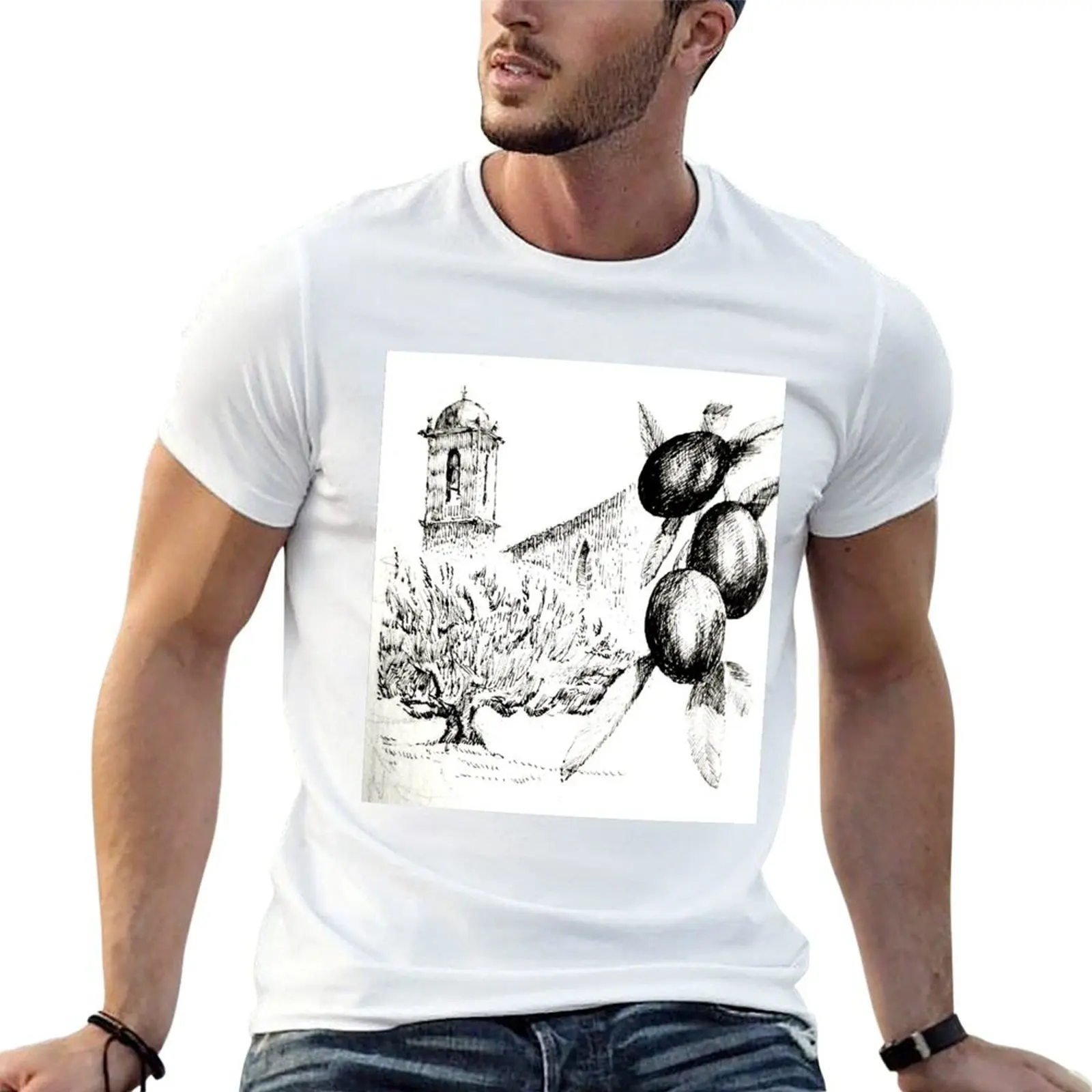 Olives, hatching. T-Shirt customs graphic tee shirt clothes for men