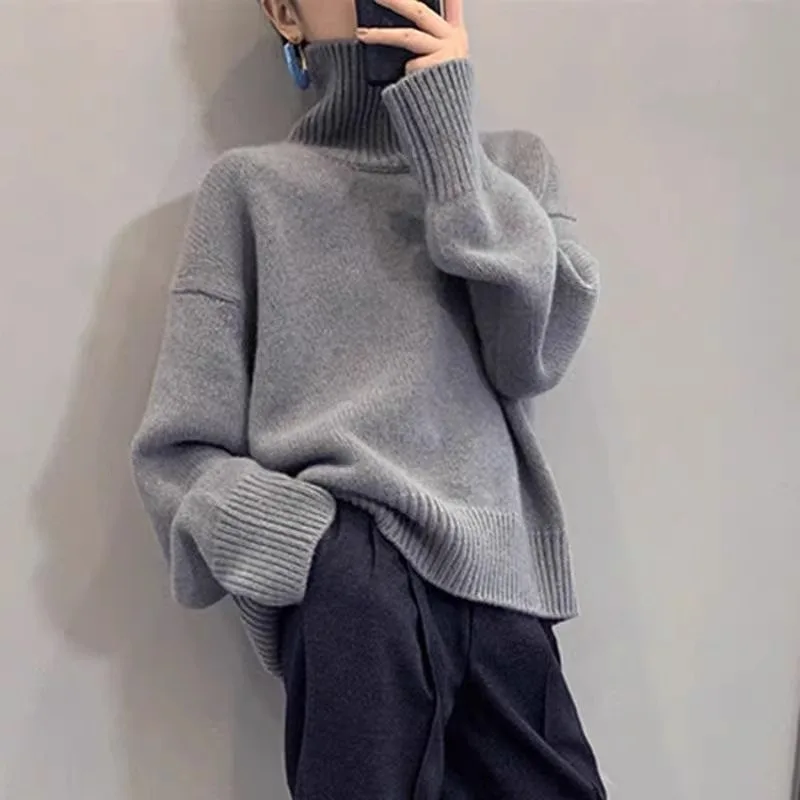 European-style high-neck 100% pure cashmere sweater for women, loose-fitting, high-end, thick, innerwear for winter 024, soft an