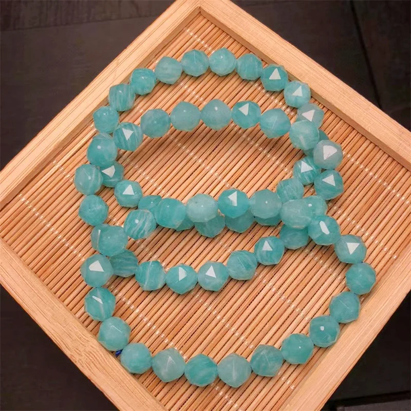 8.5MM Natural Amazonite Facet Bracelet Gemstone Round Bead Crystal Healing Gemstone Bracelet Jewelry Gift 1PCS