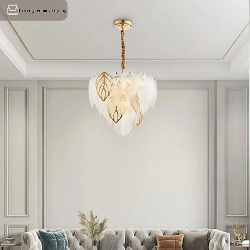 Nordic light luxury living room crystal chandelier bedroom dining room lighting creative personality glass leaf LED lamp