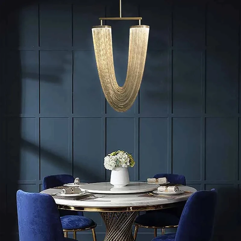 

Larose Chandeliers Boho Metal Tassel Lamp Design Luxary Rose Gold Lamp Living Room Lustre Unique Kitchen Stairwell Lighting