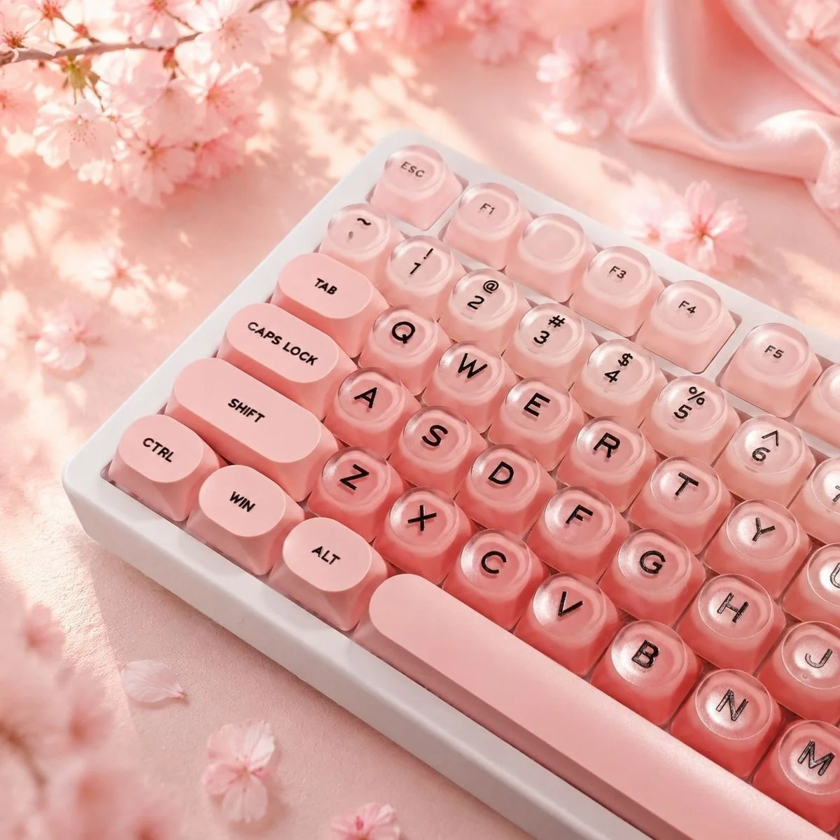 128 Keys Pink Semi Transparent PC Key cap HOA Profile Custom Double Shot PBT Keycaps for Cherry MX Switches Gaming Keyboard