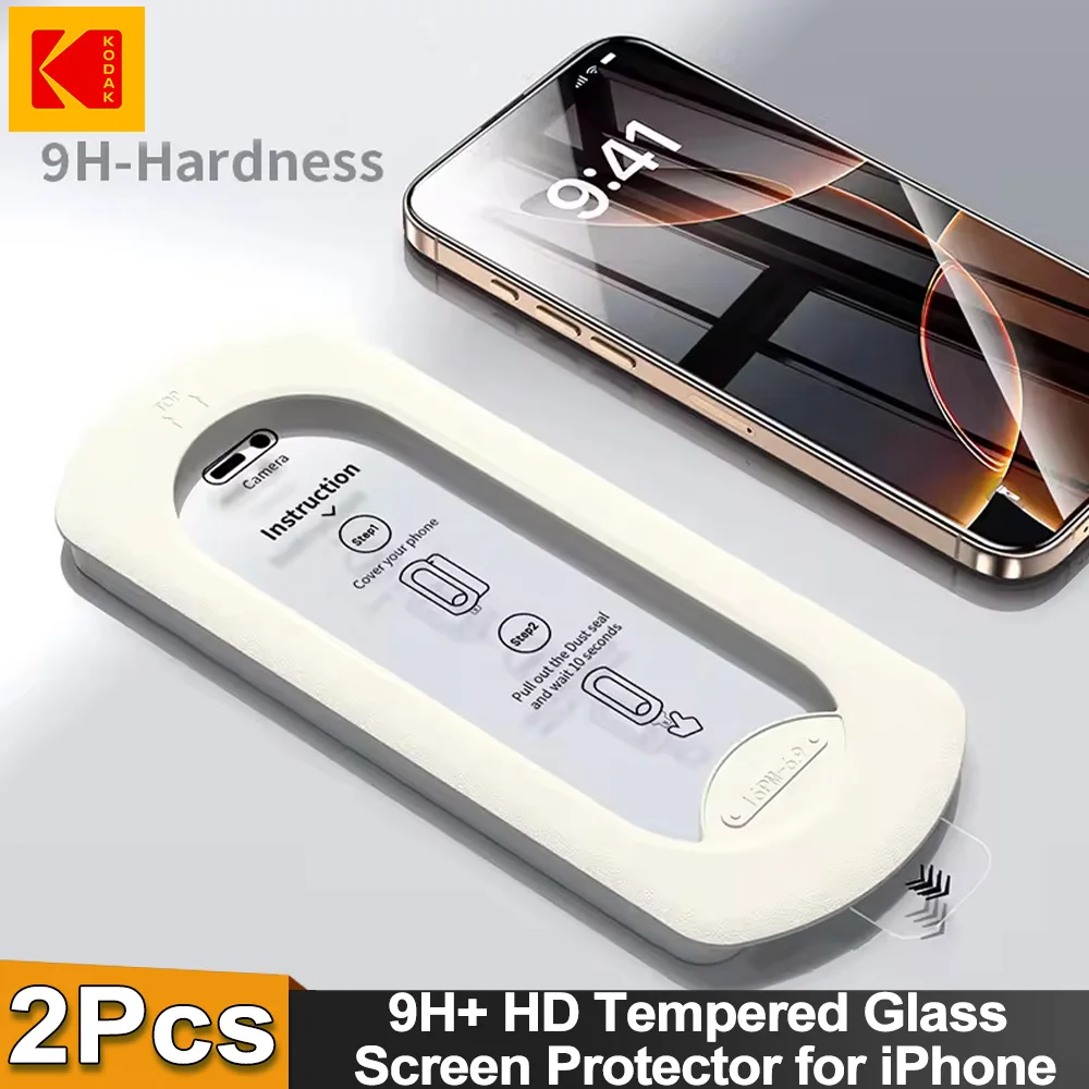 

2Pcs iPhone 16 15 14 Pro Max Glass HD Full Tempered Glass Screen Protector with Dust Bin Cleaning Kit Tool for iPhone Series