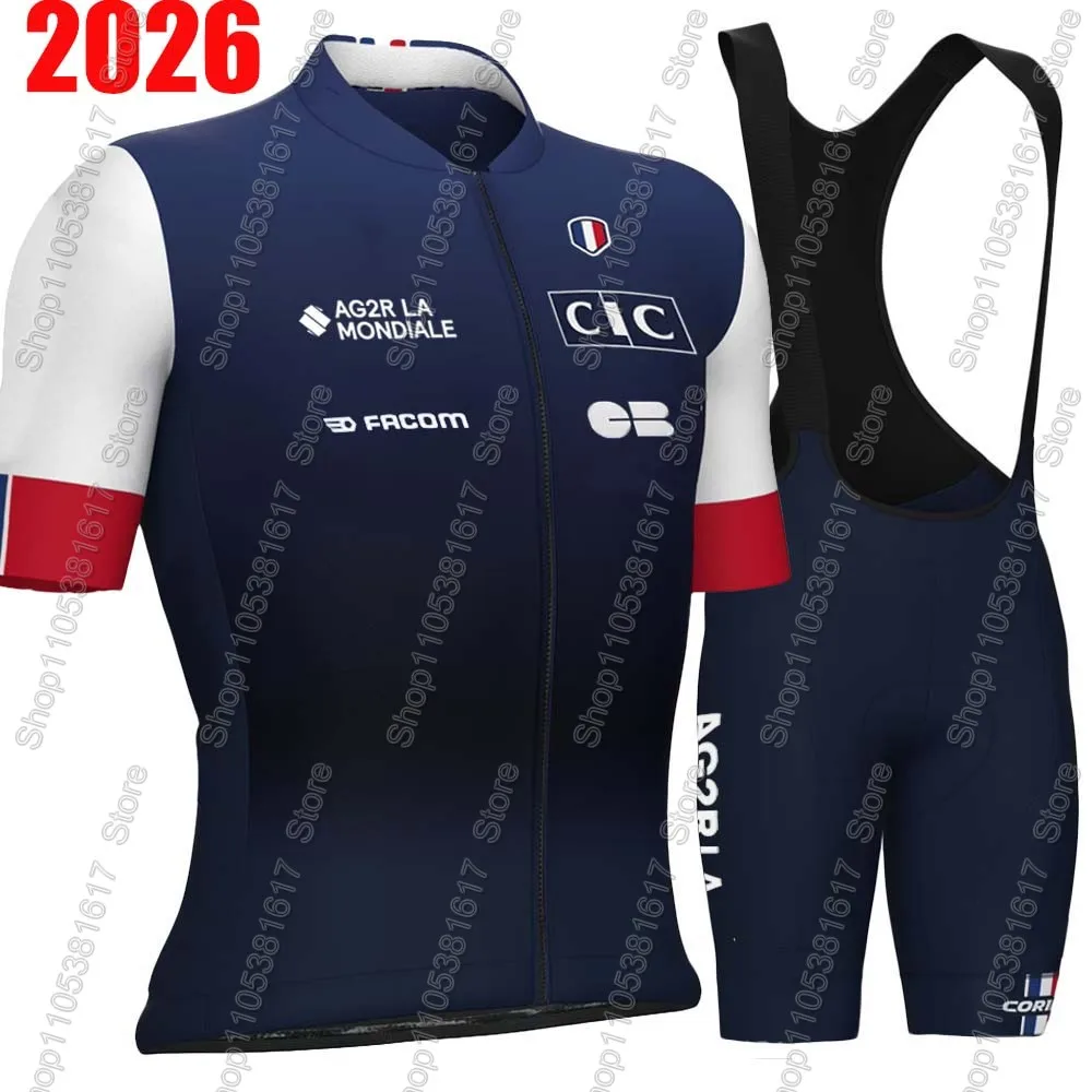 

France Ag2r 2026 Cycling Jersey Set Bicycle Natonal Team French Clothing Road Bike Shirts Suit Bicycle Bib Shorts MTB Maillot