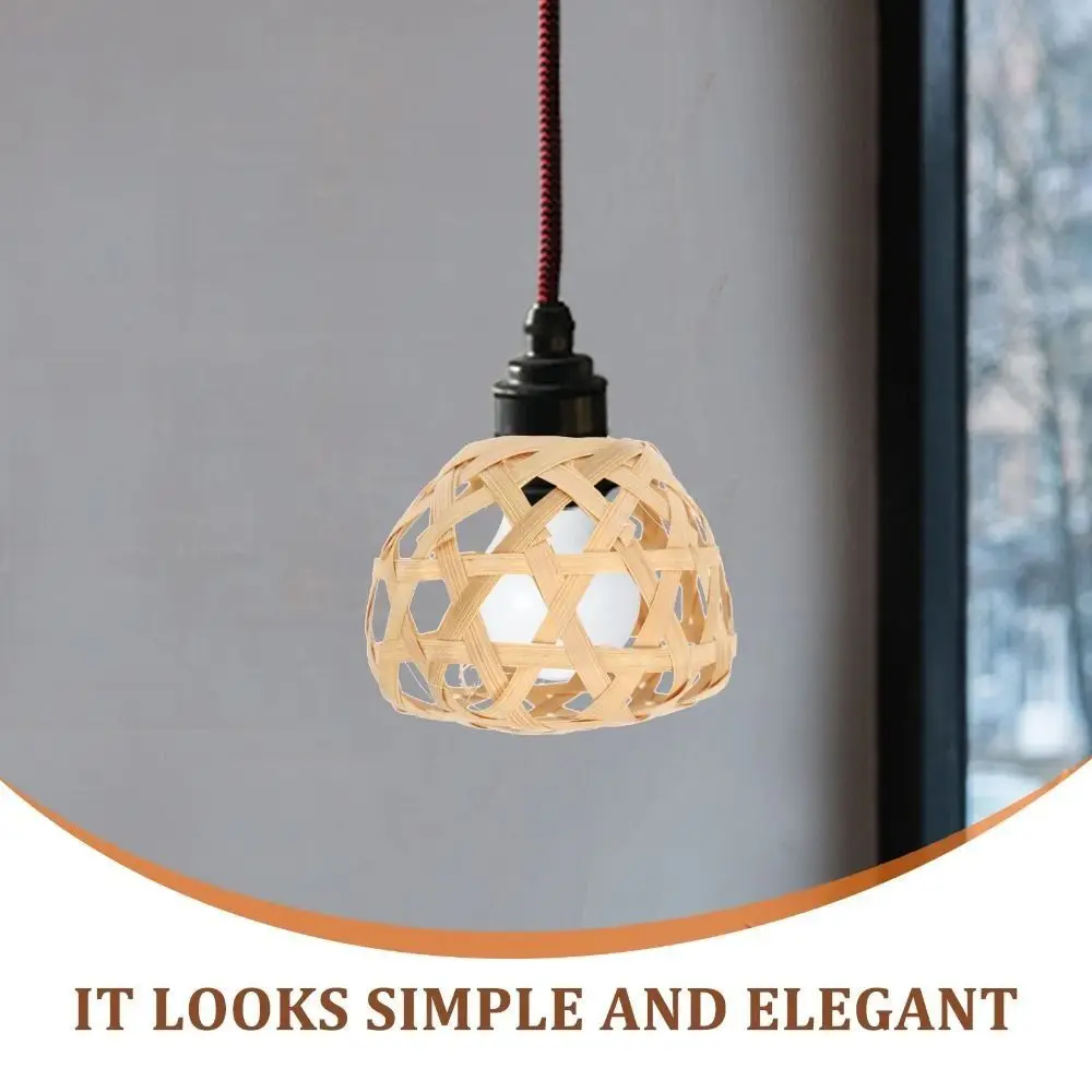 Bamboo Cage Woven Bamboo Lamp Shade Globe Small Bulb Lampshades Hexagonal Eyes Vintage Chandelier Cover Ceiling Pendant Cage