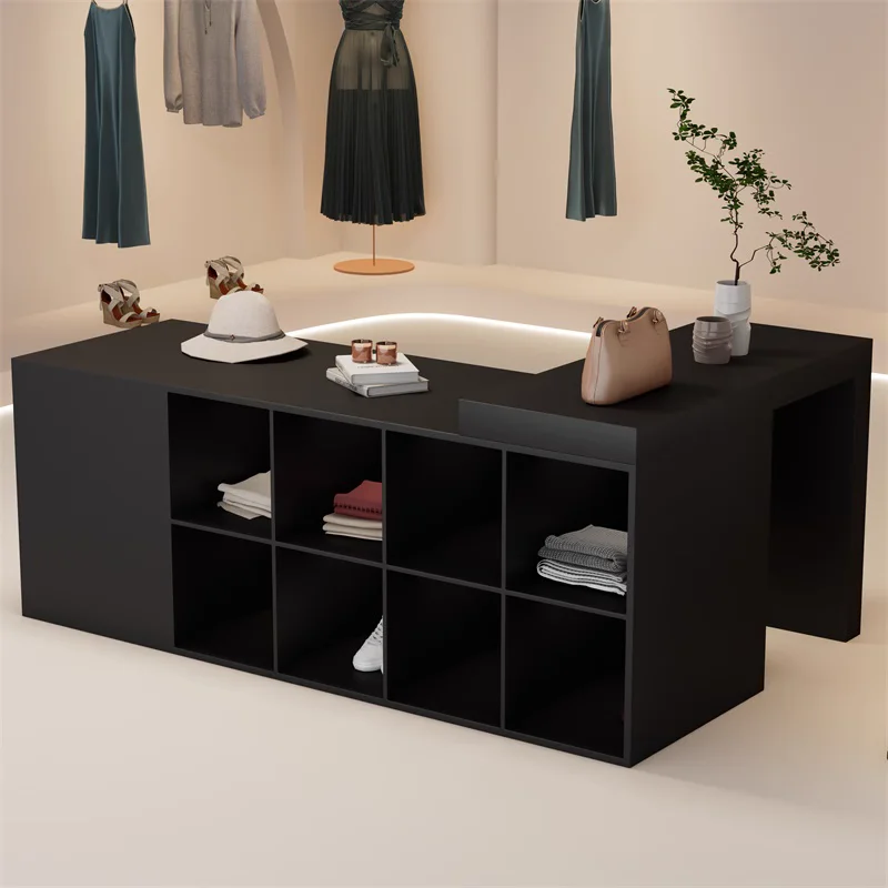 

Clothing store, small black counter, telescopic island, bar counter, corner modern, simple and light luxury, figure 7 cash regis