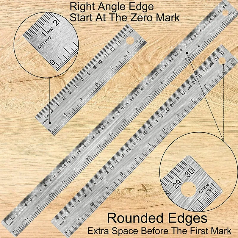 Metal Ruler Non-Slip Ruler With Cork Backing:(12+18 Inch) Stainless Steel Ruler Non-Slip Rulers With Inch And Centimeters