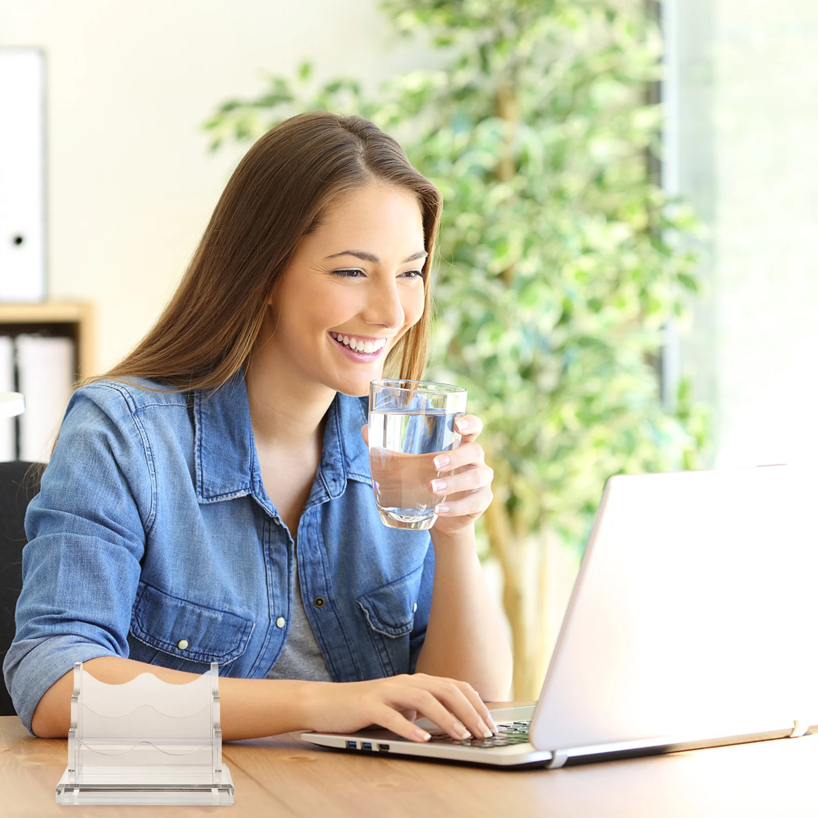 

Acrylic Business Holder Desktop Cards Storage Box Thickened Base Organizer For Office Business Display Stand Name Cards