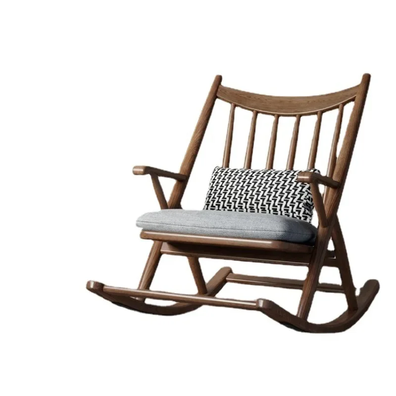 Solid wood fabric sofa rocking chair adult single chair leisure chair household balcony recliner