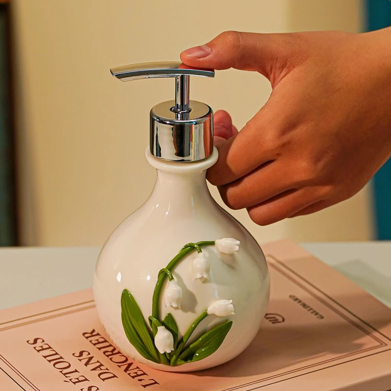 Northern Europe style Liquid For Blank Lotion Bottle, Ceramics Flower Pattern Home Dispenser Hotel Bathroom Supplies, 1Pc
