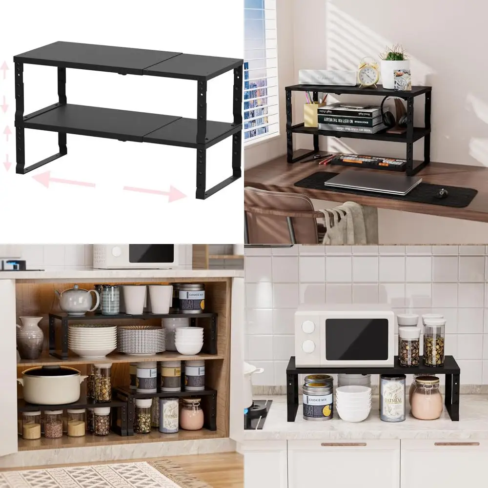 

Medium-Sized, Stackable Metal Shelving for Home, Office, and Kitchen - Space-Saving, Durable, Easy to Assemble, Black
