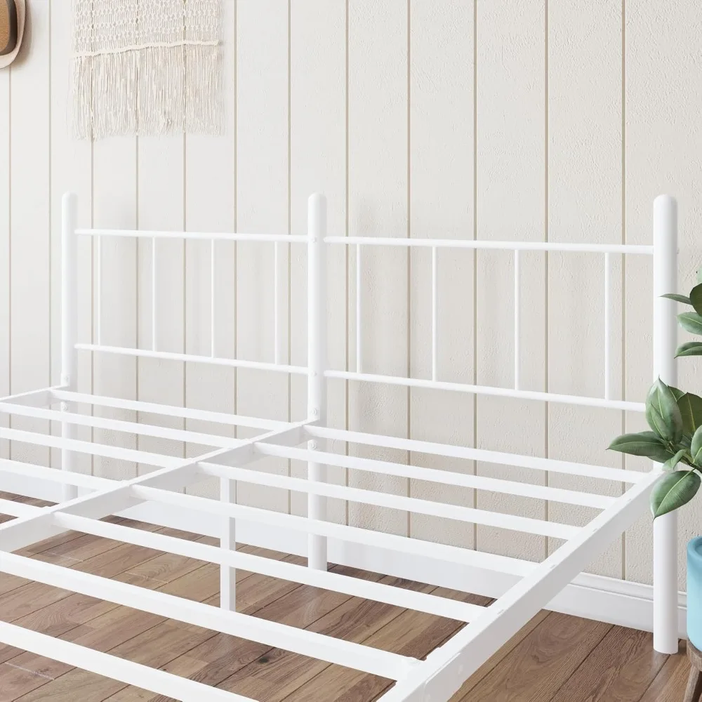 إطار سرير بحجم كوين مقاس 14 بوصة لا حاجة إلى صندوق زنبركي، منصة معدنية مع لوح أمامي ولوح للقدمين، شرائح شديدة التحمل تدعم سهلة الاستخدام