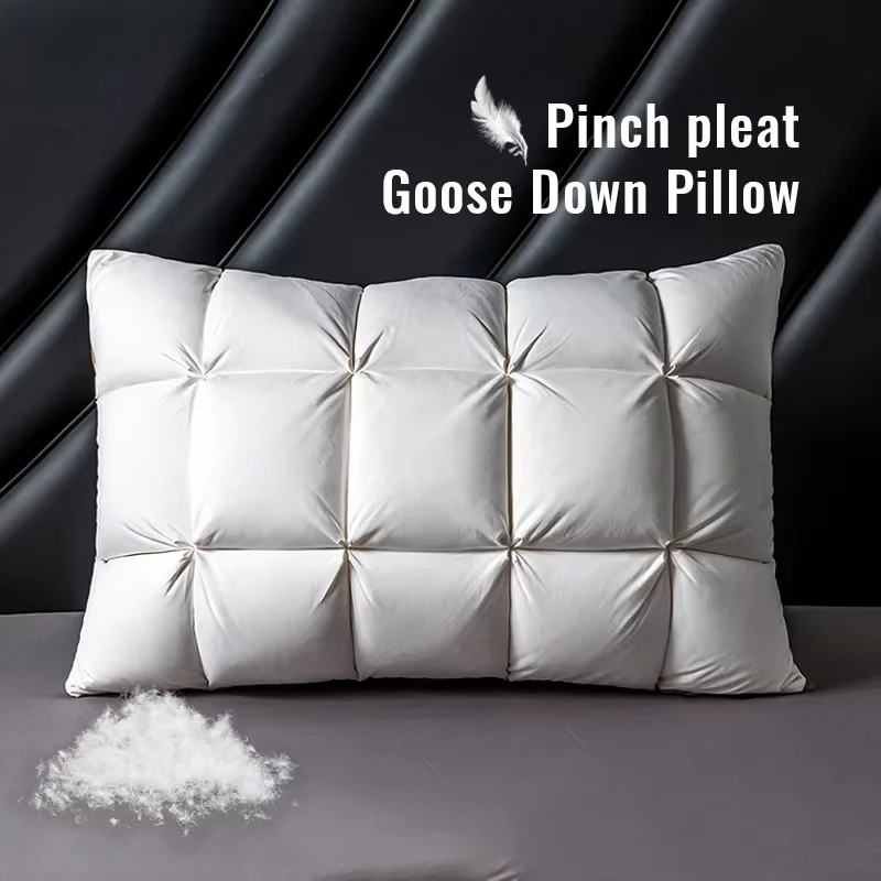 Luxury Down Pillow Check Design,Hotel Collection Bed Pillow for Sleeping,Neck Protection Soft Plump,Durable Breathable